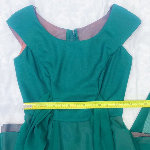 Elegant Crepe Chiffon Dress Forest Green Gown Cap Sleeve Tie Back BILL LEVKOFF - Picture 11 of 15